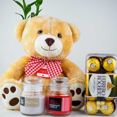 Soft Teddy bear and Candles with Ferrero Rocher 